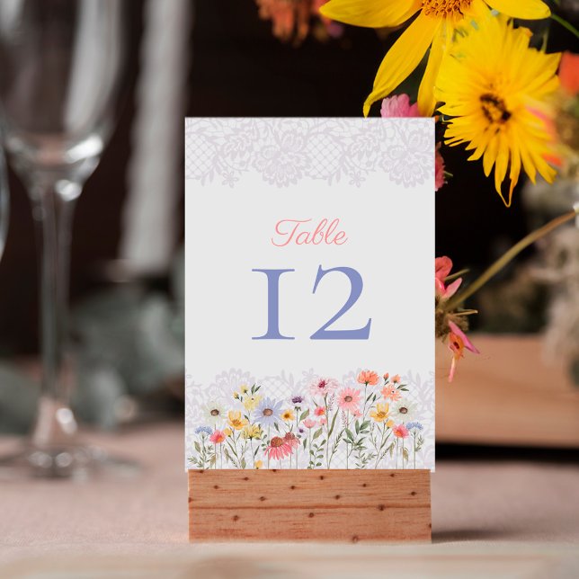 Watercolor Wildblommor, Foliage & Snöre Bröllop Bordsnummer (Watercolor Wildflowers, Foliage & Lace Wedding Table Number)