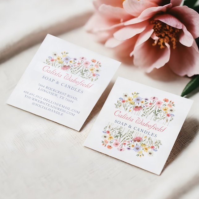 Watercolor Wildblommor & Foliage Square Business Fyrkantigt Visitkort (Watercolor Wildflowers & Foliage Square Business Square Business Card)