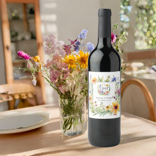 Watercolor Wildblommor Garden Vår bröllop Vinflaska Etikett