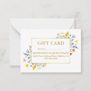 Watercolor Wildblommor Guld Ram Gift Card Anteckningskort