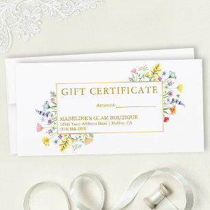 Watercolor Wildblommor Guld Ram Gift Certificate