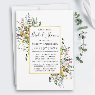 Watercolor Wildblommor Guld Ram Möhippa Inbjudningar