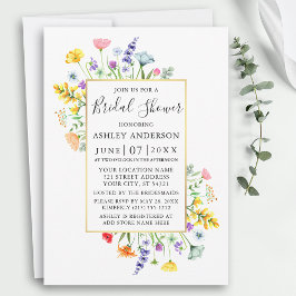 Watercolor Wildblommor Guld Ram Möhippa Inbjudningar