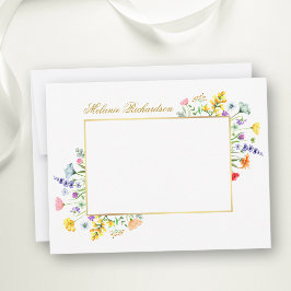 Watercolor Wildblommor Guld Ram Personlig Anteckningskort