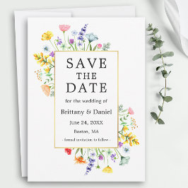 Watercolor Wildblommor Guld Ram Spara Datumet