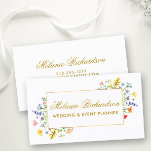 Watercolor Wildblommor Guld Ram Visitkort
