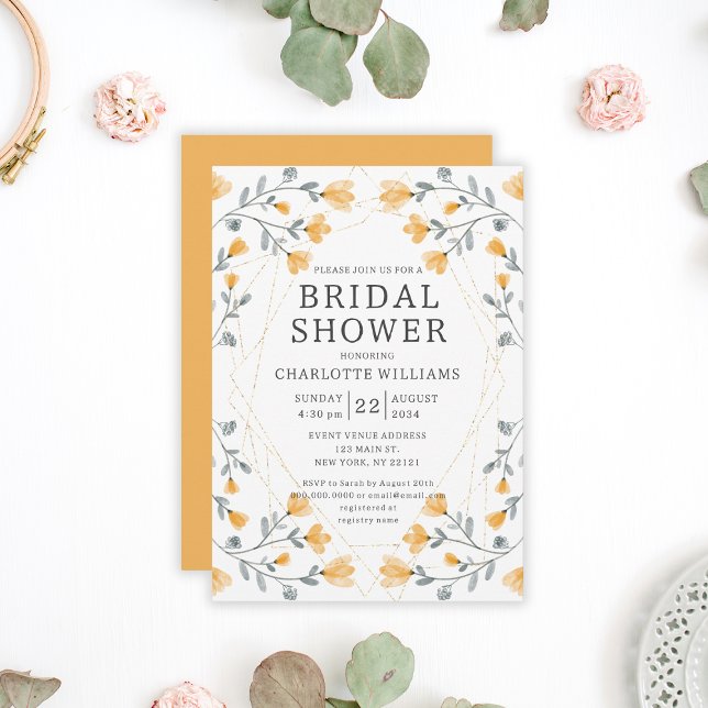 Watercolor Wildblommor Gult Möhippa Inbjudningar (Watercolor Wildflowers Yellow Bridal Shower Invitation
)
