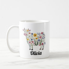 Watercolor Wildblommor i form av en Cute Cow Kaffemugg
