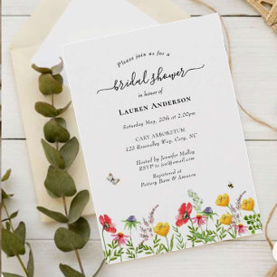 Watercolor wildblommor Inbjudningskort för möhippa