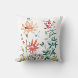 Watercolor Wildblommor Kudde