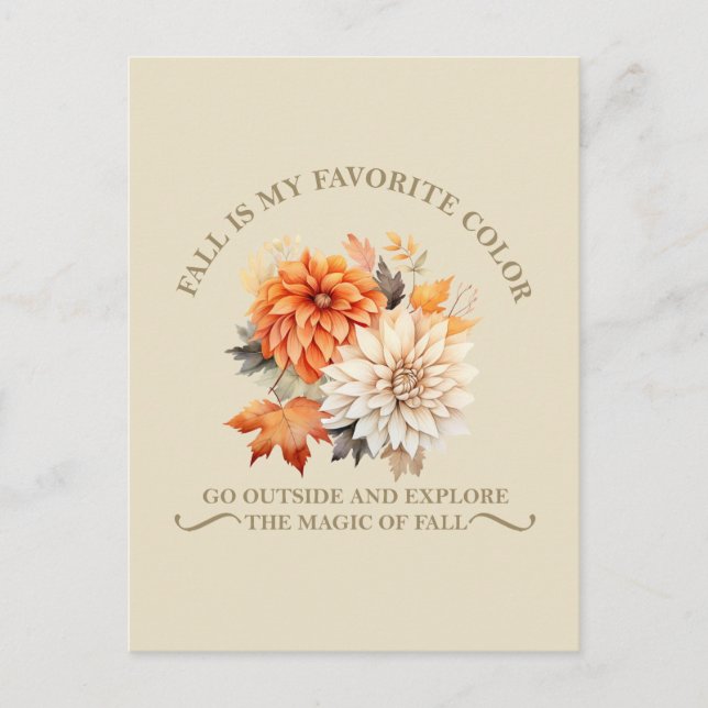 Watercolor wildblommor löv faller höstcitat vykort (Framsida)