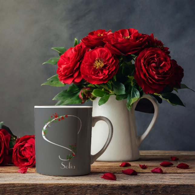 Watercolor wildblommor monogram grått-kaffe mugg (Skapare uppladdad)
