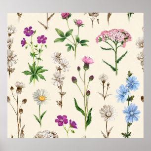 Watercolor wildblommor mönster. poster