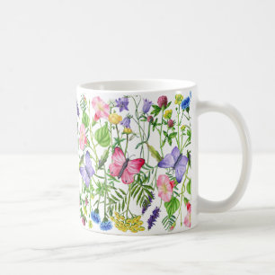 Watercolor Wildblommor och Butterflies Colorful Kaffemugg
