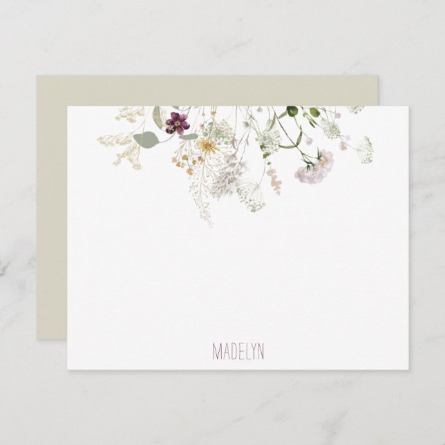 Watercolor Wildblommor Personlig Flat Note Card Anteckningskort (Fram/baksida)