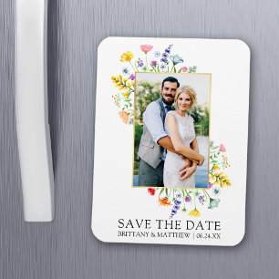 Watercolor Wildblommor Photo Save Date Magnet