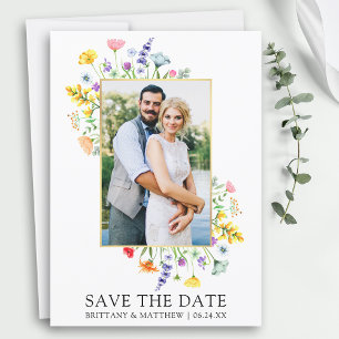 Watercolor Wildblommor Photo Save Date Spara Datumet