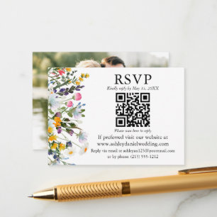 Watercolor Wildblommor QR OSA Photo Bröllop Tilläggskort