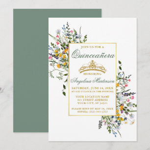 Watercolor Wildblommor Quinceanera Sage Grönt Inbjudningar