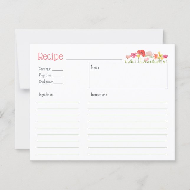 Watercolor Wildblommor Recept Card (Framsida)