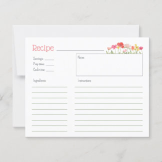 Watercolor Wildblommor Recept Card