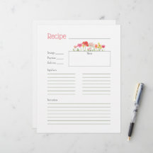 Watercolor Wildblommor Recept Card