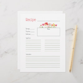 Watercolor Wildblommor Recept Card