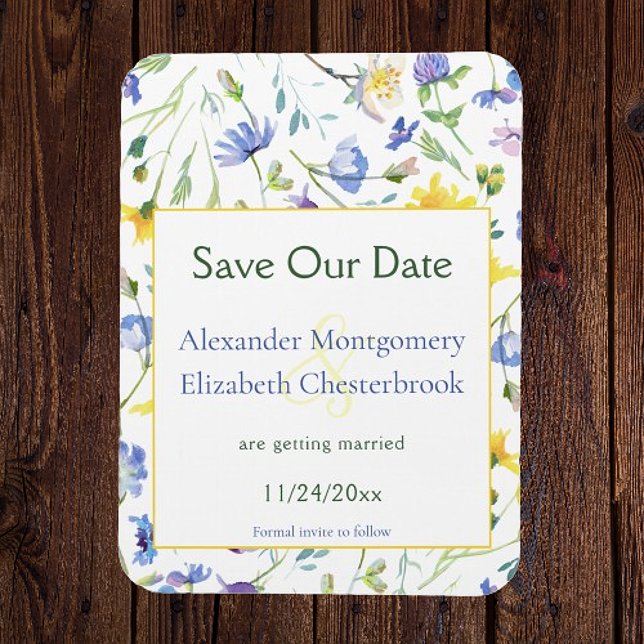 Watercolor Wildblommor Spara datumet Magnet (Watercolor Wildflowers Save the Date Magnet)
