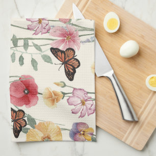 Watercolor Wildblommor Vår, sommarskugga Kökshandduk