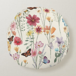 Watercolor Wildblommor Vår, sommarskugga Rund Kudde
