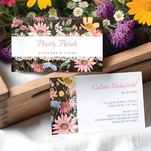 Watercolor Wildblommor Vintage Snöre & Rustic Wood Visitkort