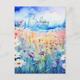 Watercolor Wildblommor Vykort