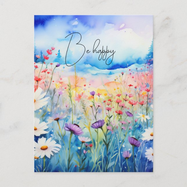 Watercolor Wildblommor Vykort (Framsida)