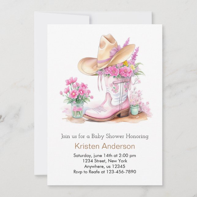 Watercolor Wildblommor Western Baby Shower Inbjudningar (Framsida)