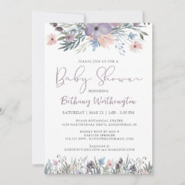 Watercolor Wildblommors Violet Baby Shower Inbjudningar