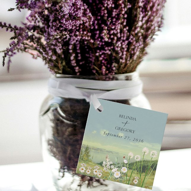 Watercolor WildblomMountain Ligcape Bröllop Gåvor Etiketter (Watercolor Wildflower Mountain Landscape Wedding Favor Tags)