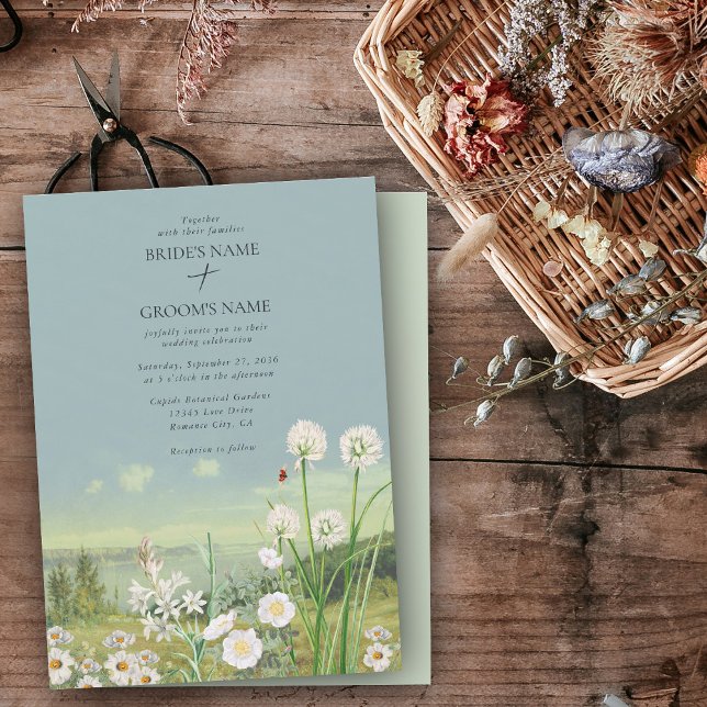 Watercolor WildblomMountain Ligcape Bröllop Inbjudningar (Watercolor Wildflower Mountain Landscape Wedding Invitation)