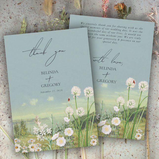 Watercolor WildblomMountain Ligcape Bröllop Tack Kort (Watercolor Wildflower Mountain Landscape Wedding Thank You Card)