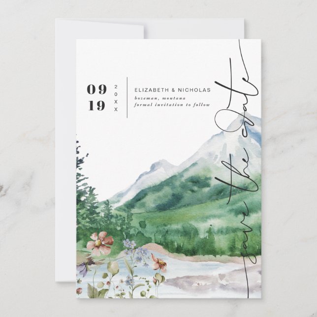 Watercolor WildblomMountain | Spara datum Datumet (Framsida)