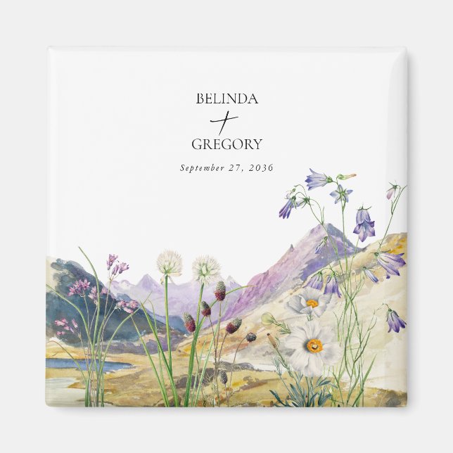Watercolor WildblomMountain Wedding Favor Magnet (Framsidan)