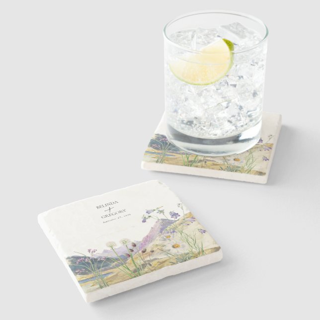 Watercolor WildblomMountain Wedding Favor Stenunderlägg (Sidan)