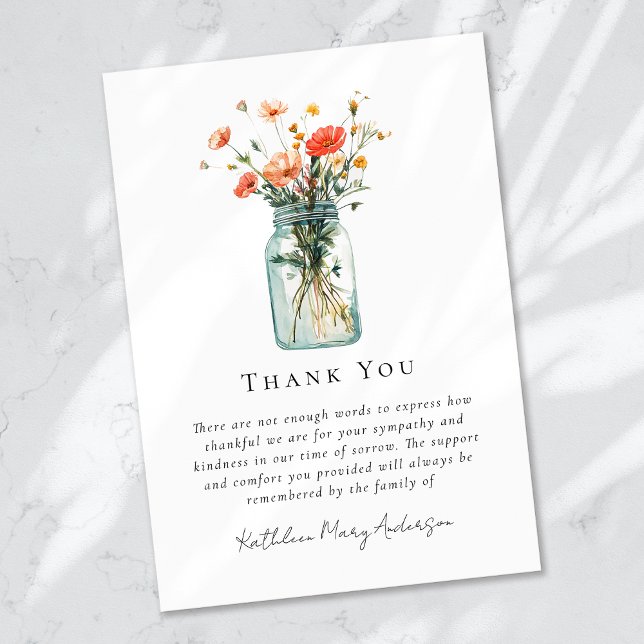 Watercolor WildblommPoppies Sympathy Funeral Tack Kort (Skapare uppladdad)