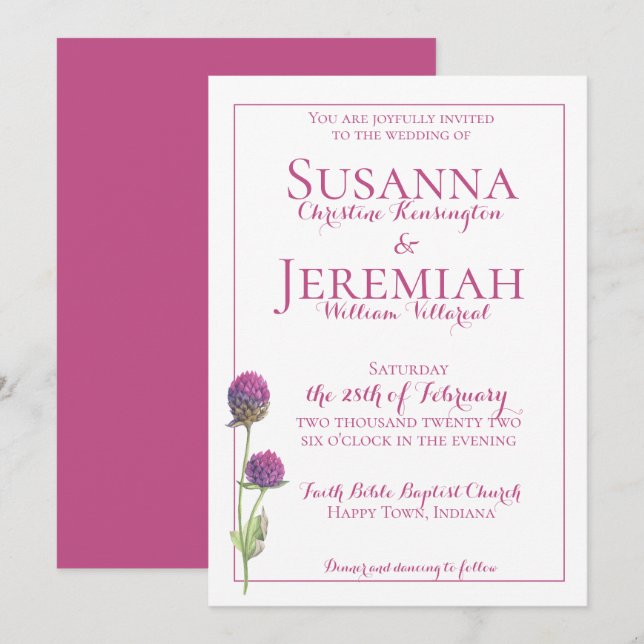 Watercolor WildblommRosa Blommigt Bröllop Inbjudningar (Fram/baksida)