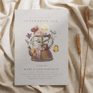 Watercolor WildblommTea Party Birthday Inbjudningar