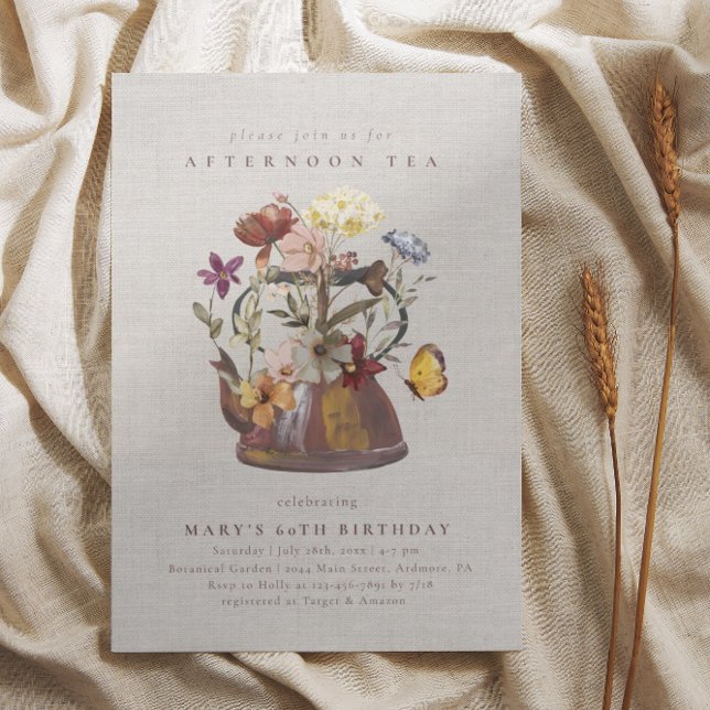 Watercolor WildblommTea Party Birthday Inbjudningar (Skapare uppladdad)