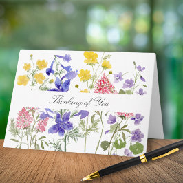 Watercolor Wildblommthinking of You Note Card Anteckningskort