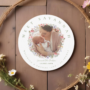 Watercolor Wildbloms Blommigt Wandeand Photo Baby Meddelande