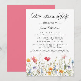 Watercolor Wildbloms Firande av Life Funeral Inbjudningar