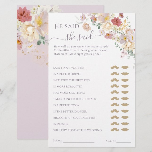 Watercolor Wildbloms Lila Vår Möhippa-spel (Fram/baksida)