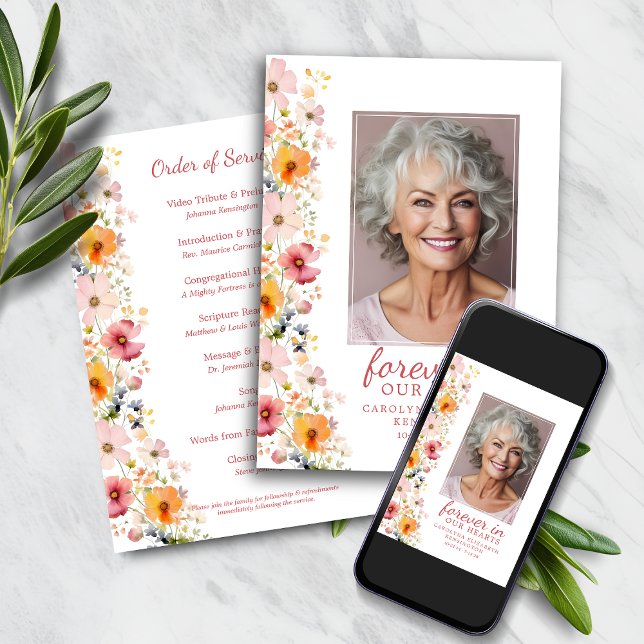 Watercolor Wildbloms Memorial Service Program (Watercolor Wildflower Memorial Service Program)